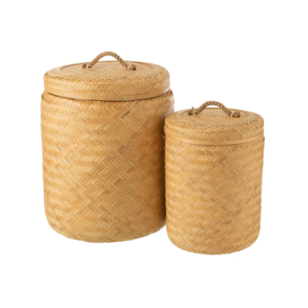 Set van 2 opbergmanden rond bamboe natuurlijk