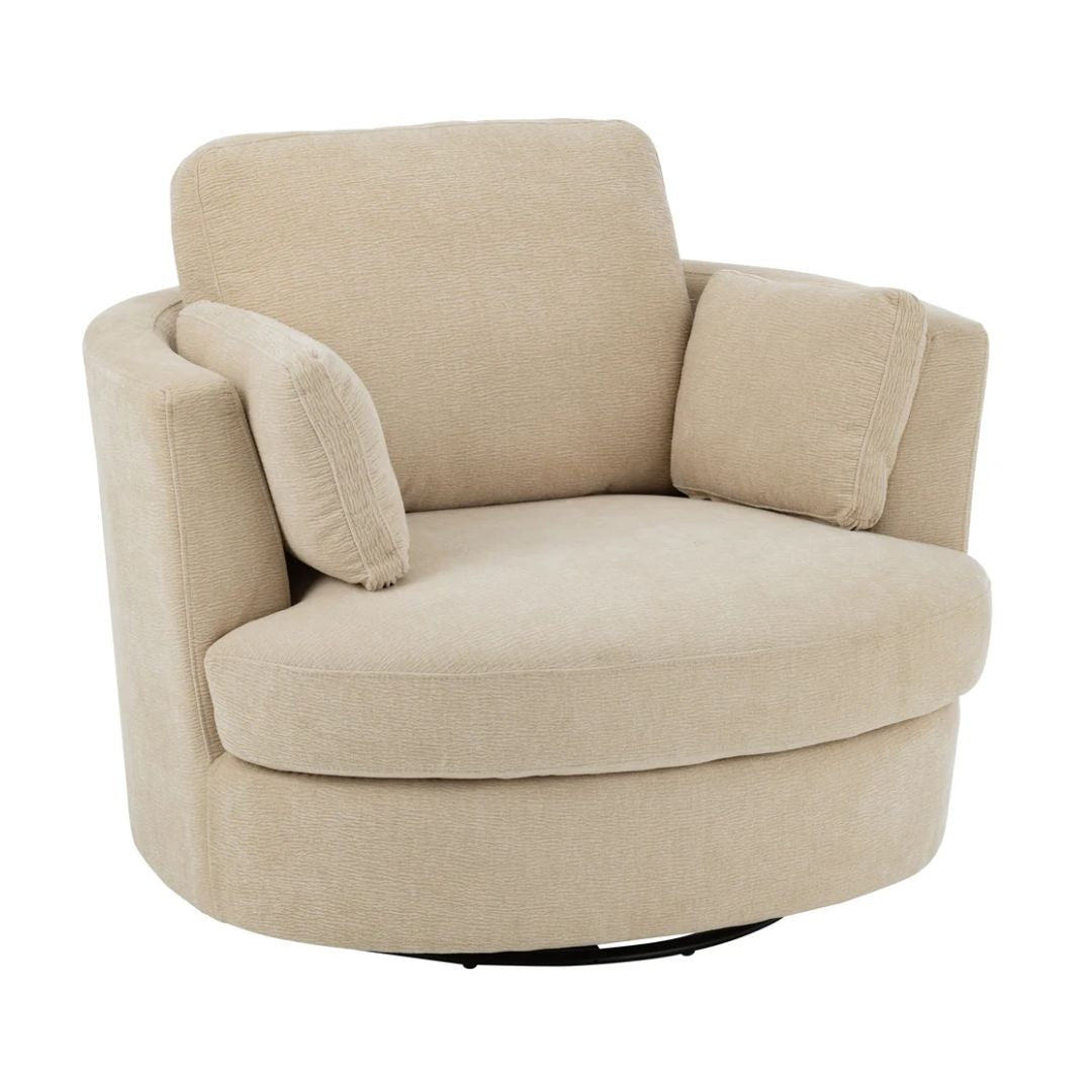 Lounge stoel draaibaar populierenhout/schuim beige