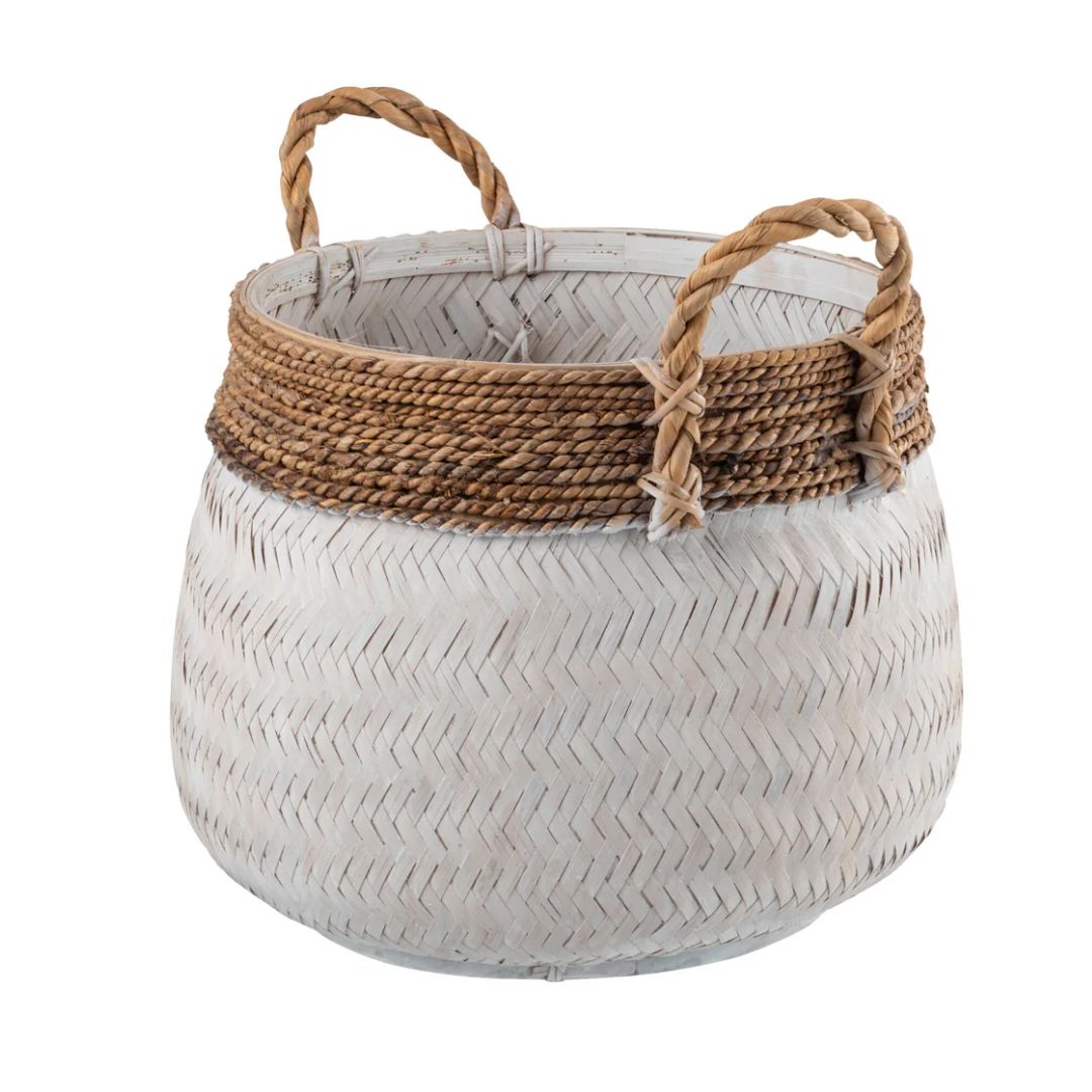 Mand+Handvat Bal Bamboe+Touw Wit Klein