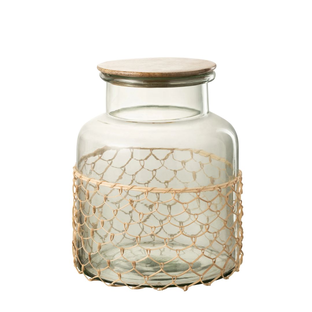 Voorraadpot beige geweven riet transparant groot