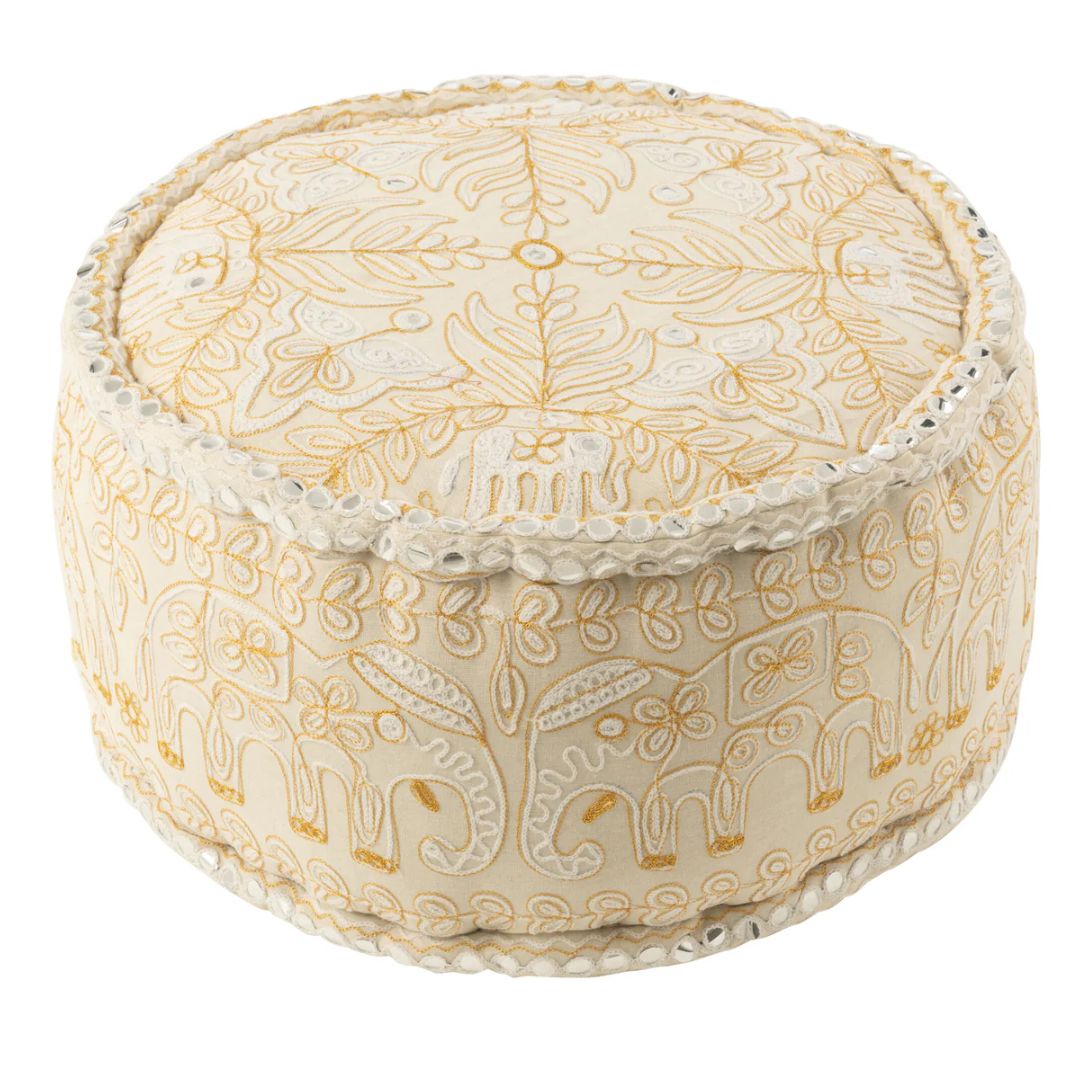 Pouf Ronde Olifanten+Spiegels Katoen Crème/Goud Groot
