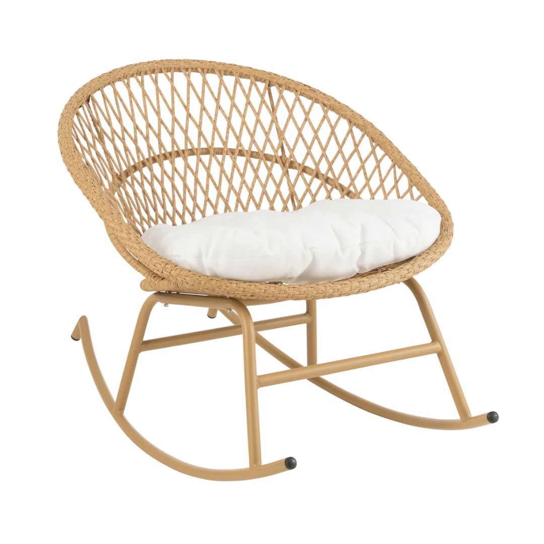 Schommelstoel + Kussen Zayo Metaal/Riet Beige