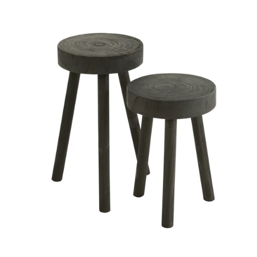 Set van 2 krukjes Paulownia hout zwart