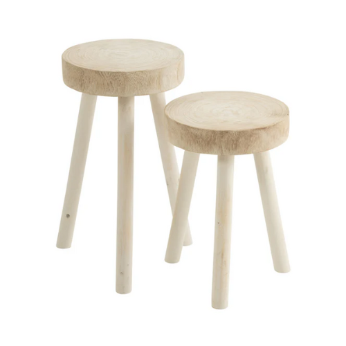 Set van 2 krukjes Paulowniahout wit