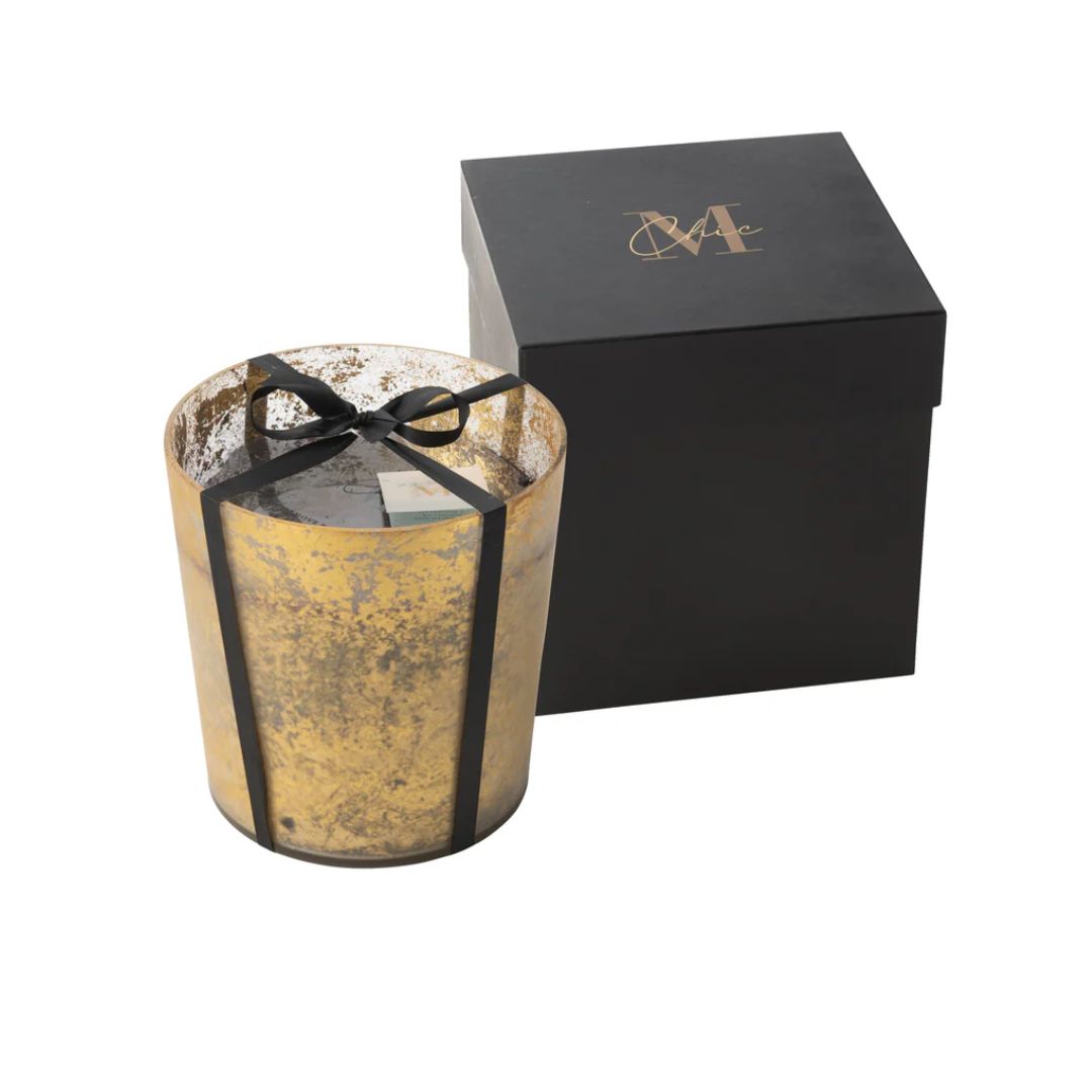 Geurkaars Deluxe Glas Goud/Zwart Groot-140H