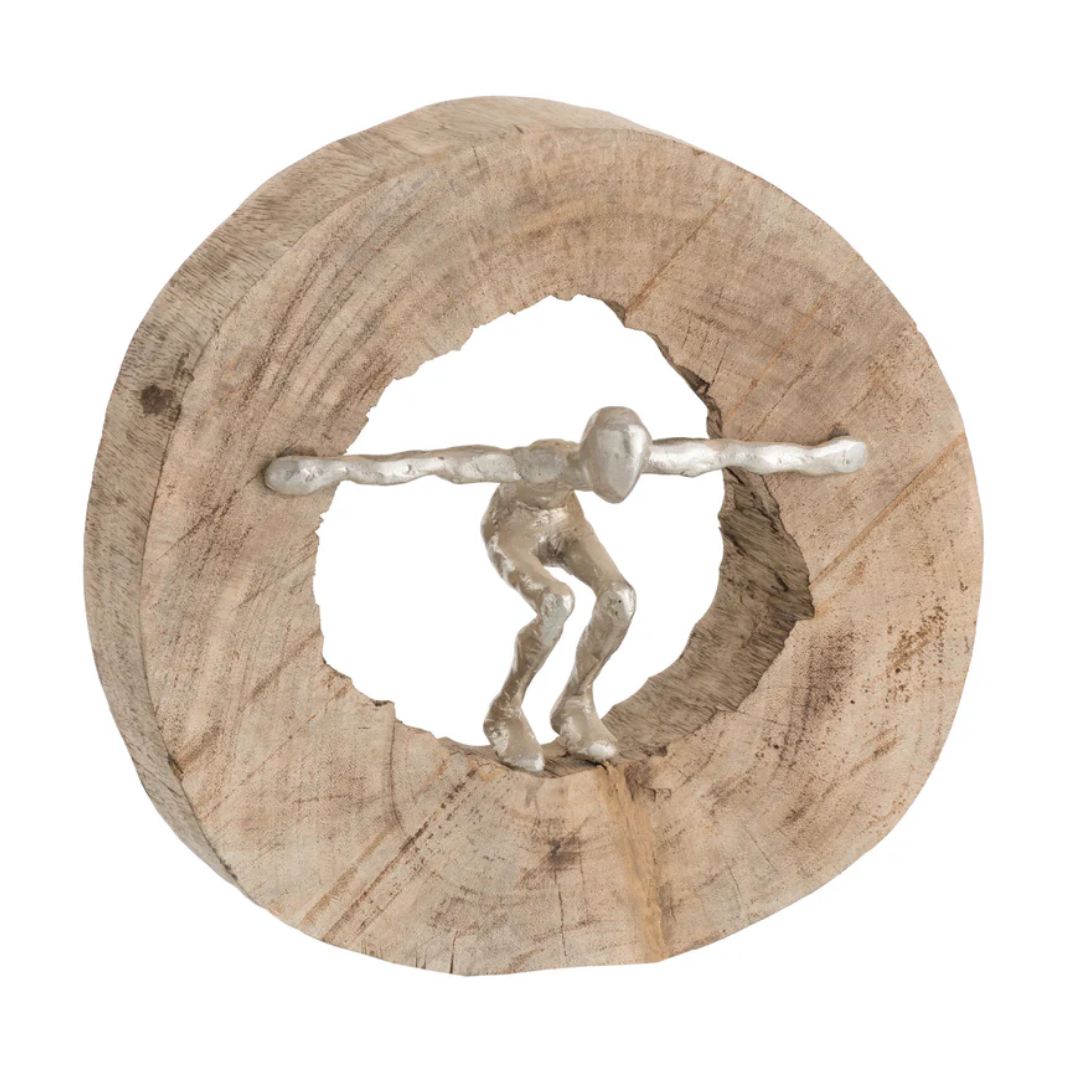 Figuur Springen Hout/Aluminium Natuur/Zilver