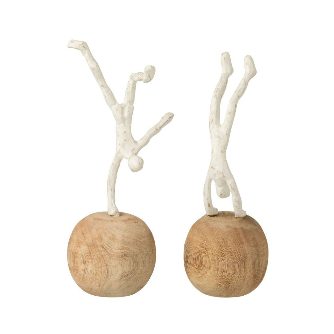Figuur Staand Fijn Op Voet Polyresin/Mangohout Natuurlijk/Wit Assortiment Van 2