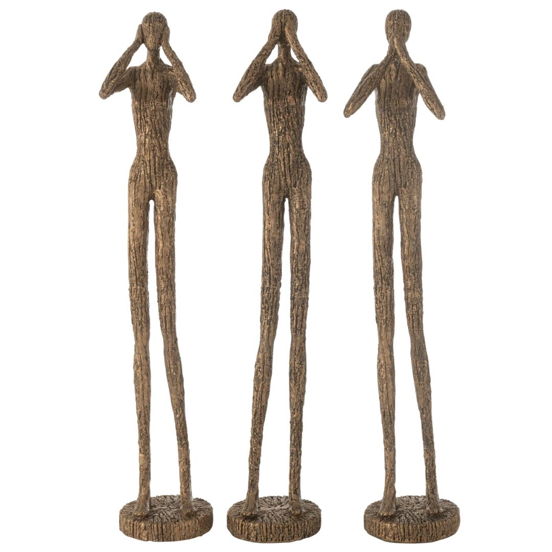 Figuur Zien/Horen/Spreken Hars Bruin/Goud Assortiment Van 3