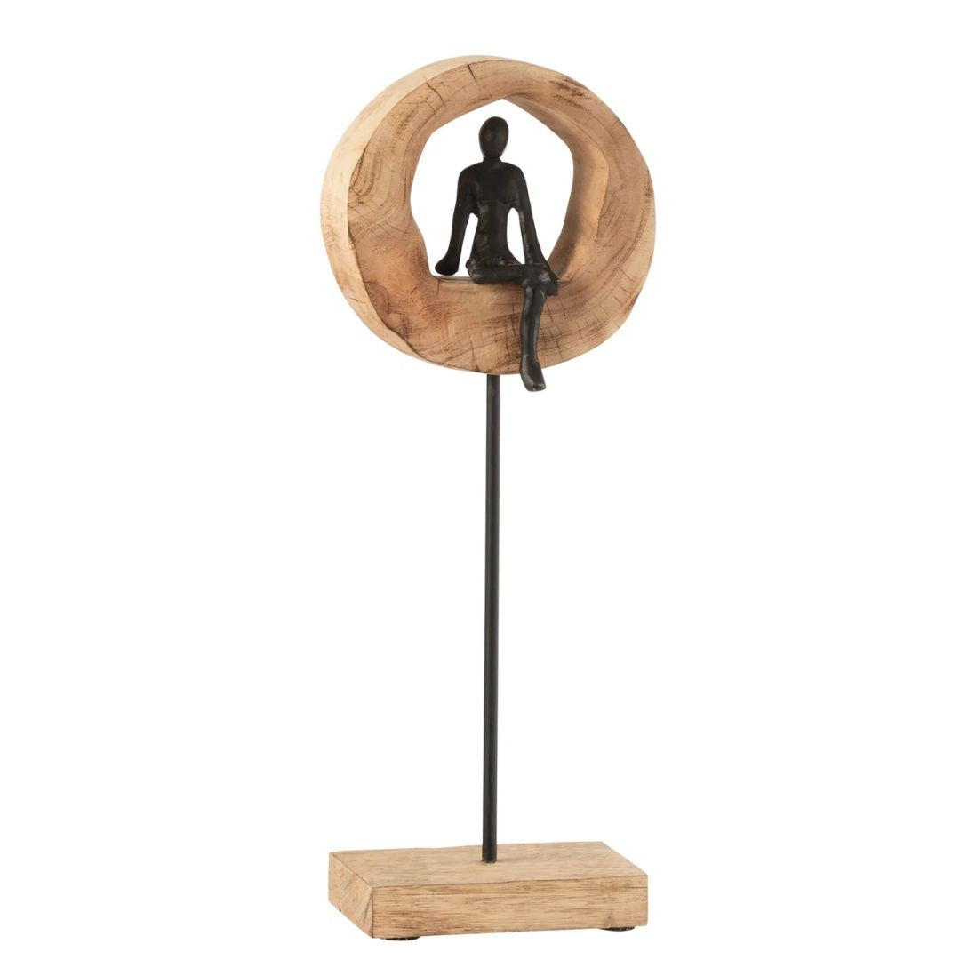 Figuur Denk Ring Hoog Mango Hout/Aluminium Zwart