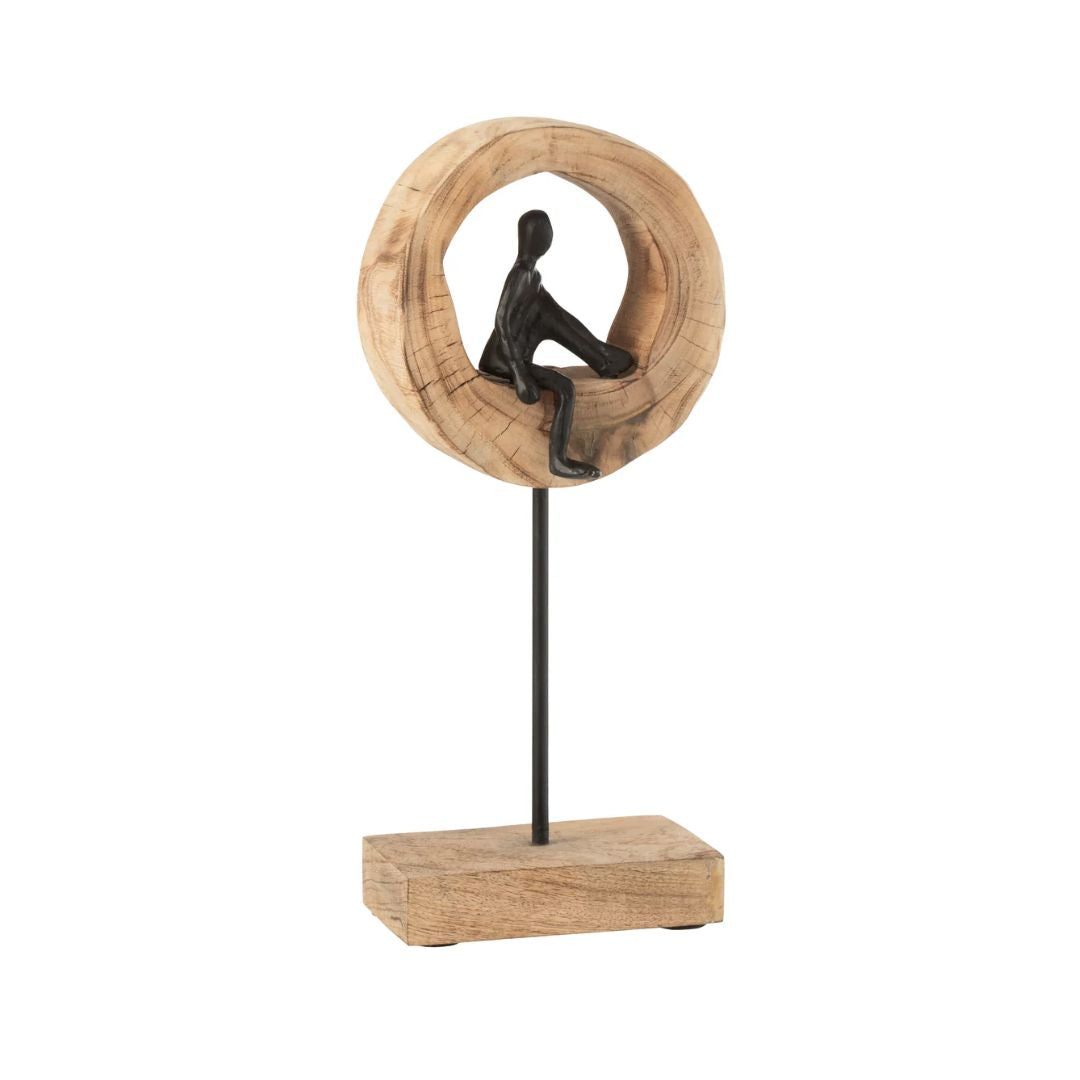 Figuur Denk Ring Laag Mango Hout/Aluminium Zwart
