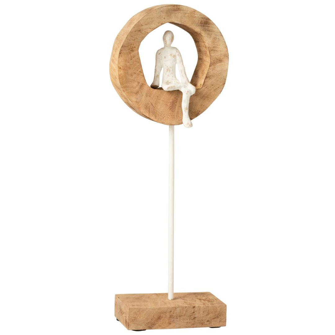 Figuur Denker Ring Hoog Mango Hout/Aluminium Natuurlijk/Wit