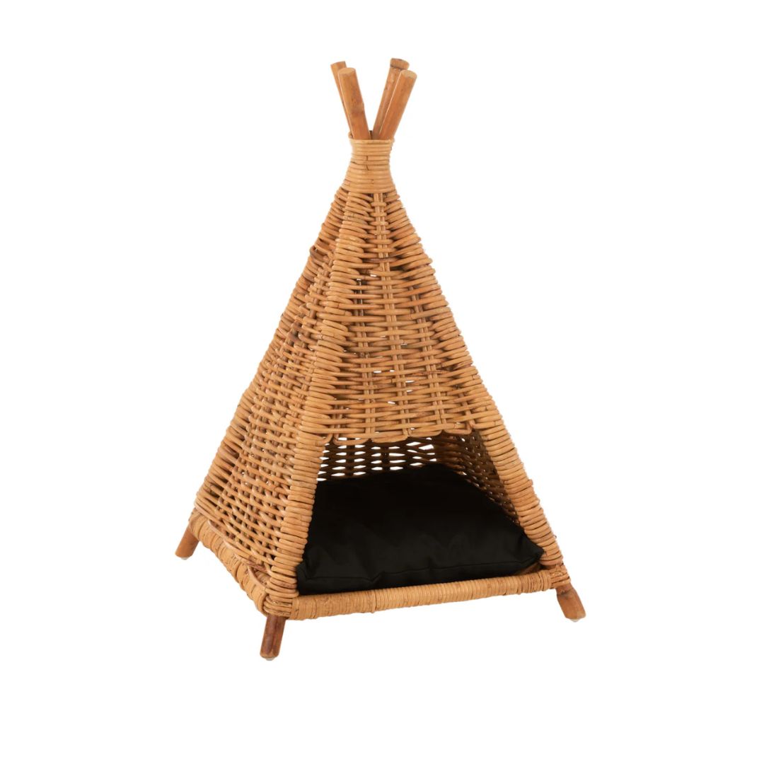 Katten tent + kussen Rotan Honing Geel/Zwart