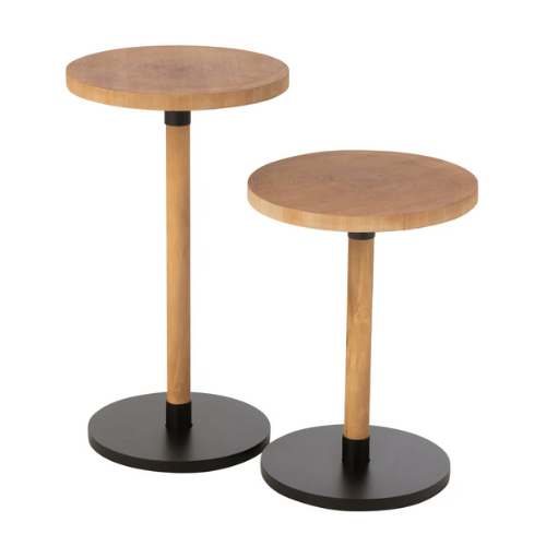 Set van 2 bijzettafels Ron MDF/Vurenhout Natuurlijk Zwart