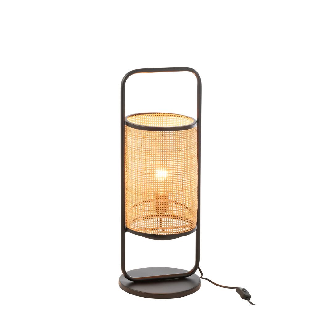 Lamp Op Voet Elton Metaal/Riet Zwart/Natuurlijk Klein