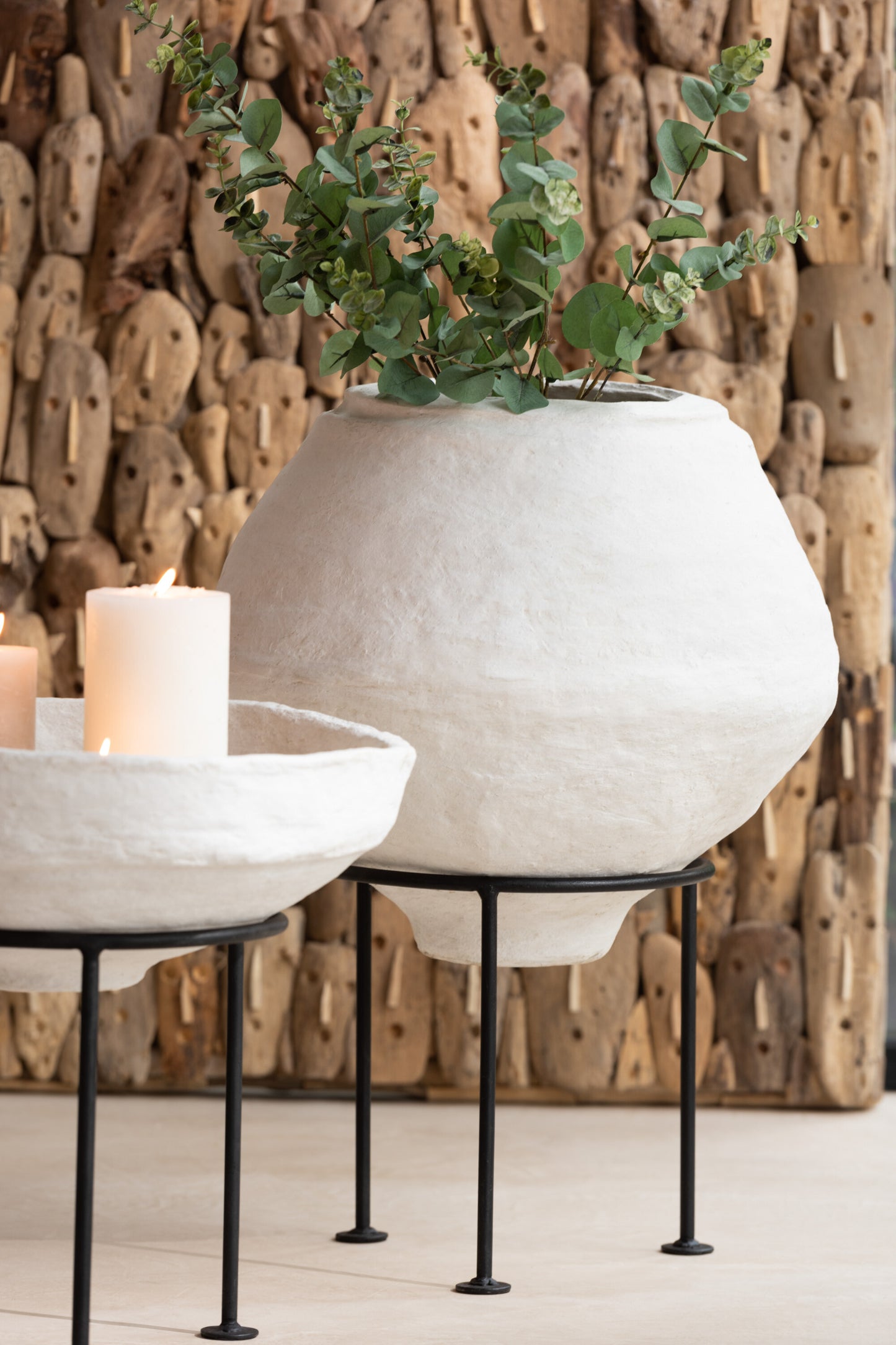 Pot Op Voet Chad Papier Mache Wit