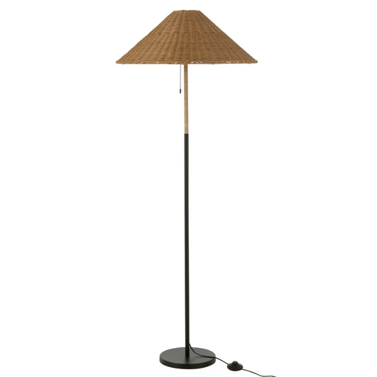Vloerlamp Metaal/Riet Zwart/Naturel