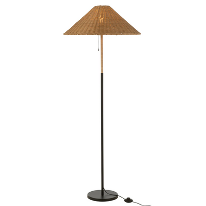 Vloerlamp Metaal/Riet Zwart/Naturel