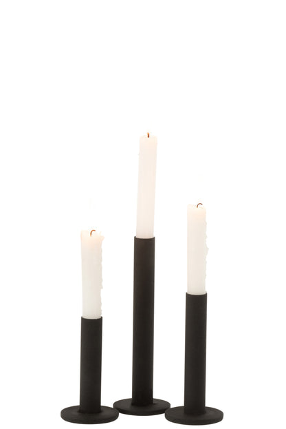 Set van 3 kaarsenhouders laag modern metaal mat zwart