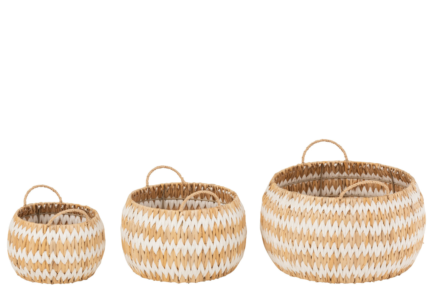 Set van 3 manden Lys rond plat gras natuurlijk/wit