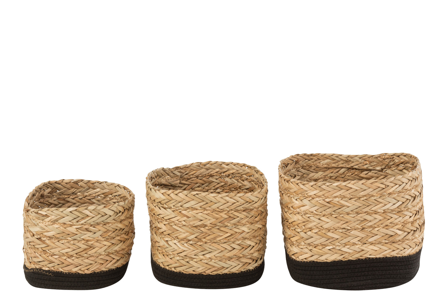 Set van 3 manden Vierkant Gras/Katoen Natuur/Zwart
