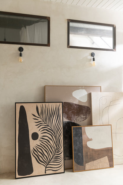 Kunstwerk Blad Abstract Hout/Canvas Bruin/Zwart