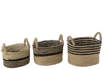 Set van 3 manden Aline Raffia Zwart/Natuurlijk