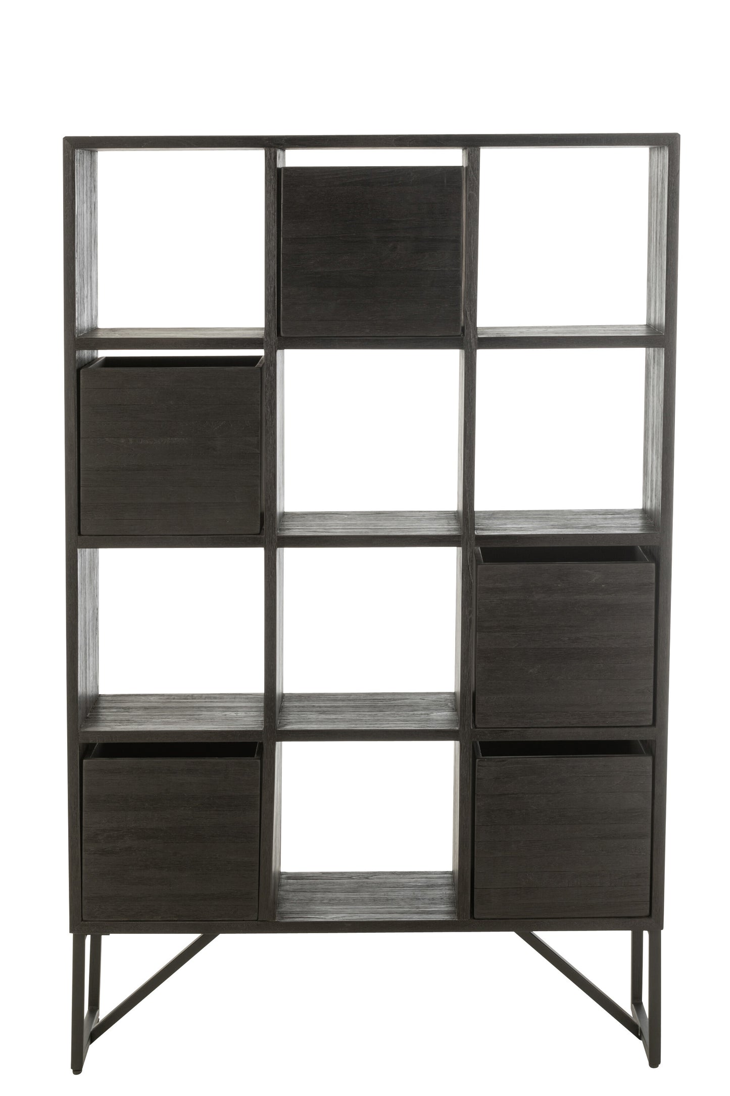Kast met laden van gerecycled teakhout in het zwart.