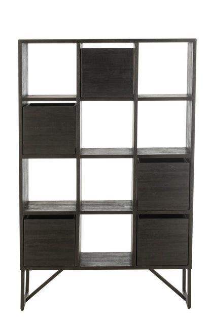 Kast met laden van gerecycled teakhout in het zwart.