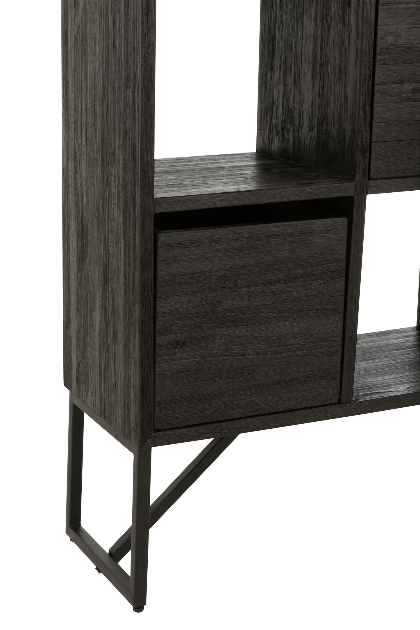 Kast met laden van gerecycled teakhout in het zwart.