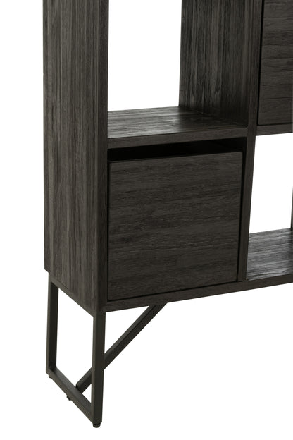 Kast met laden van gerecycled teakhout in het zwart.