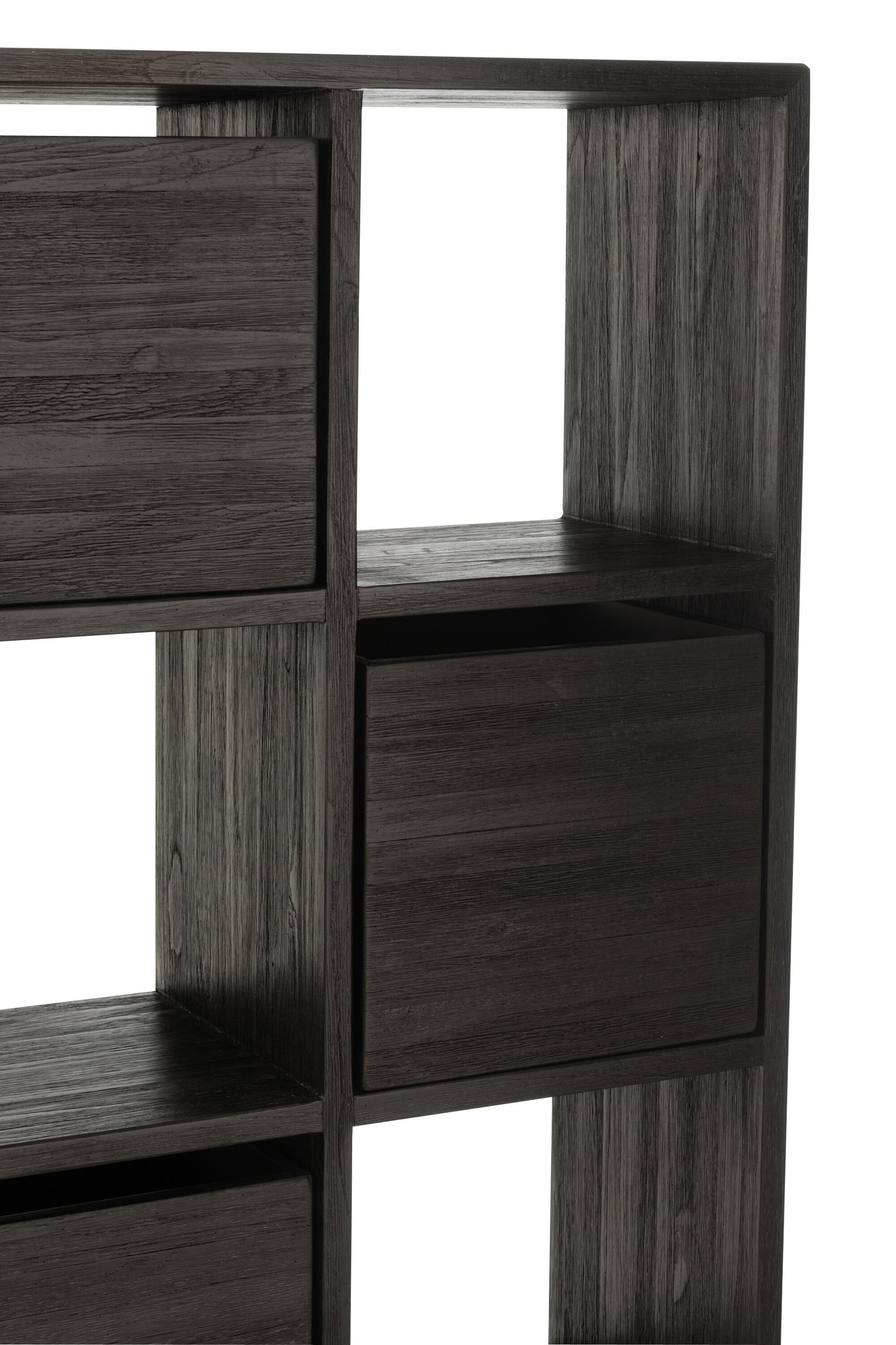 Kast met laden van gerecycled teakhout in het zwart.