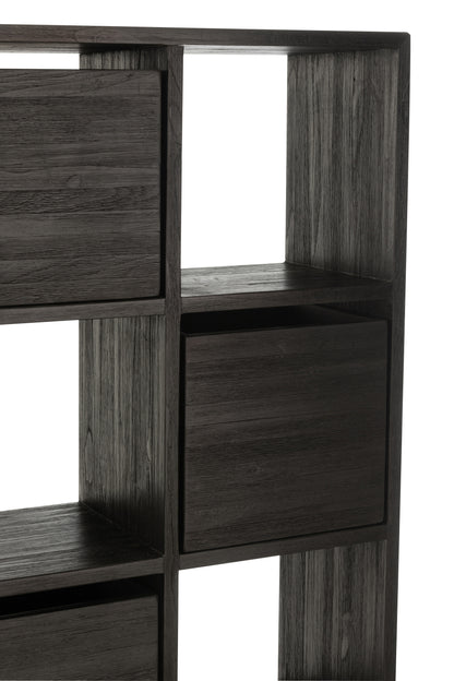Kast met laden van gerecycled teakhout in het zwart.