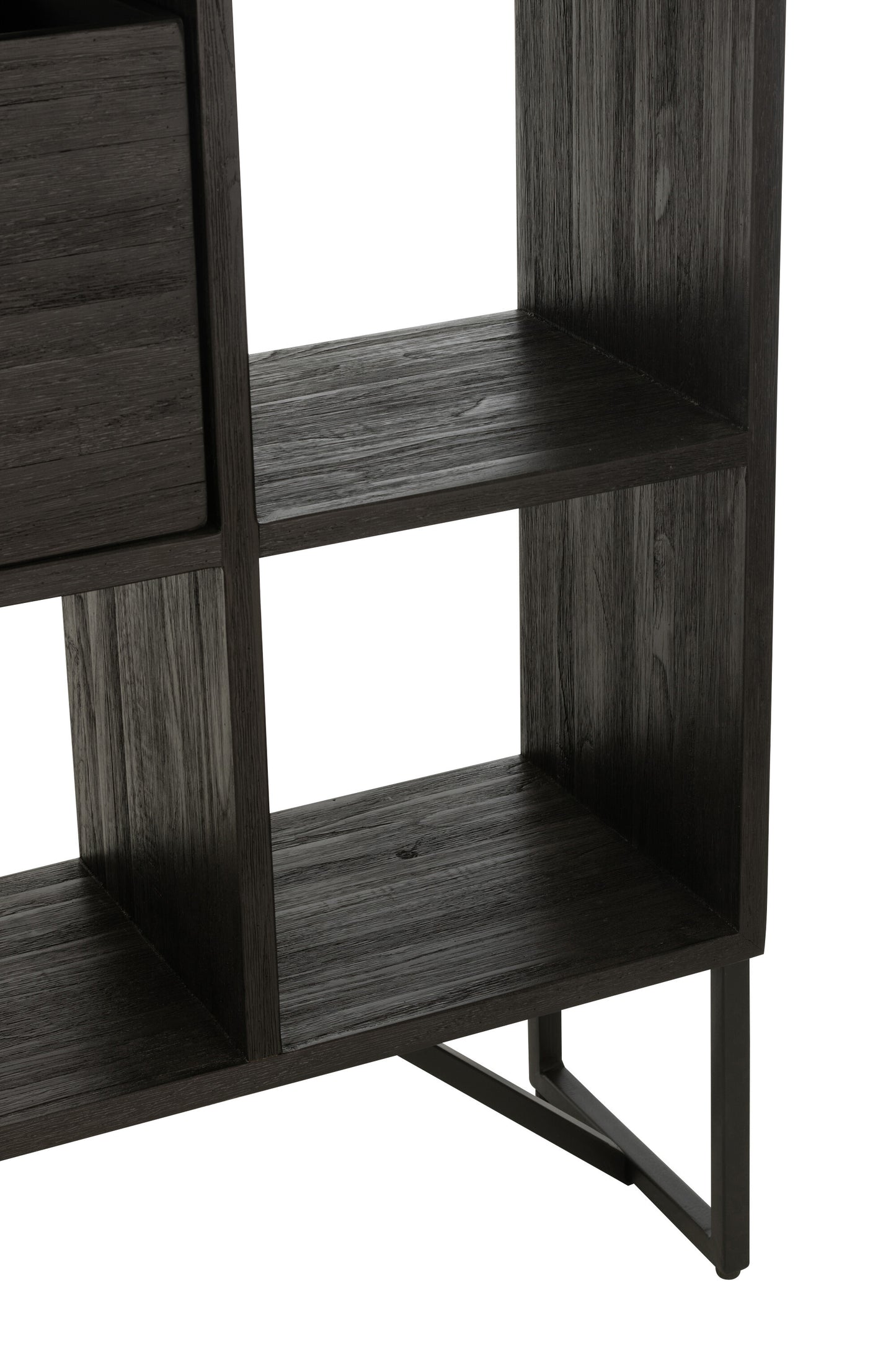 Kast met laden van gerecycled teakhout in het zwart.