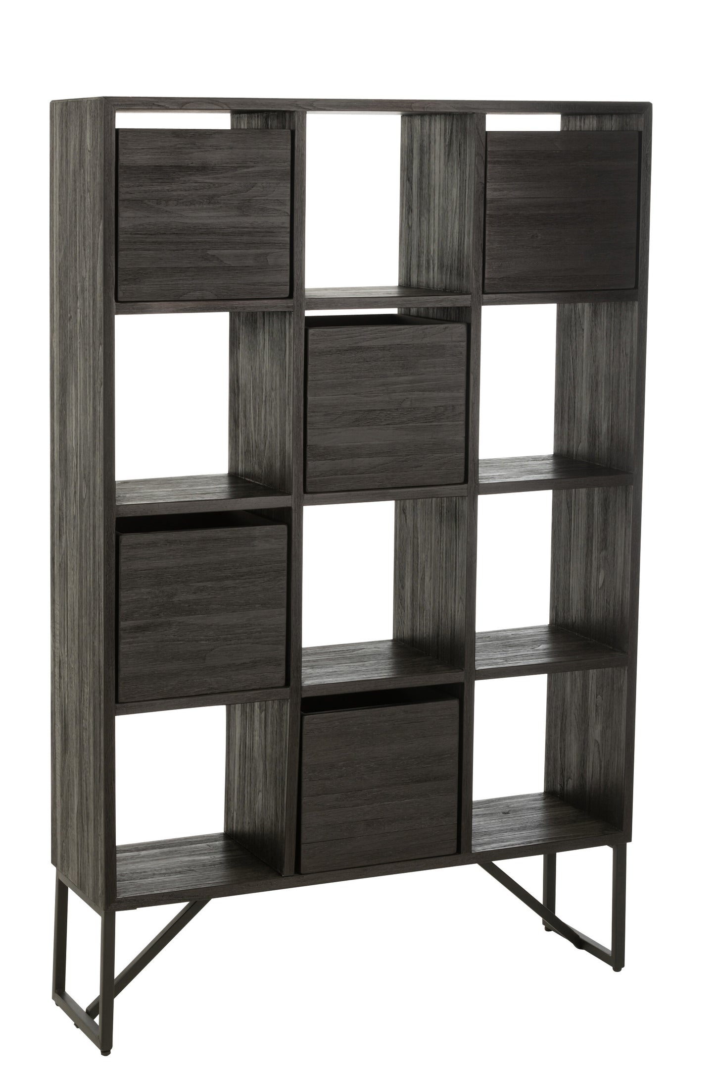 Kast met laden van gerecycled teakhout in het zwart.