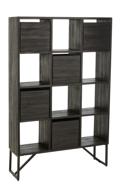 Kast met laden van gerecycled teakhout in het zwart.