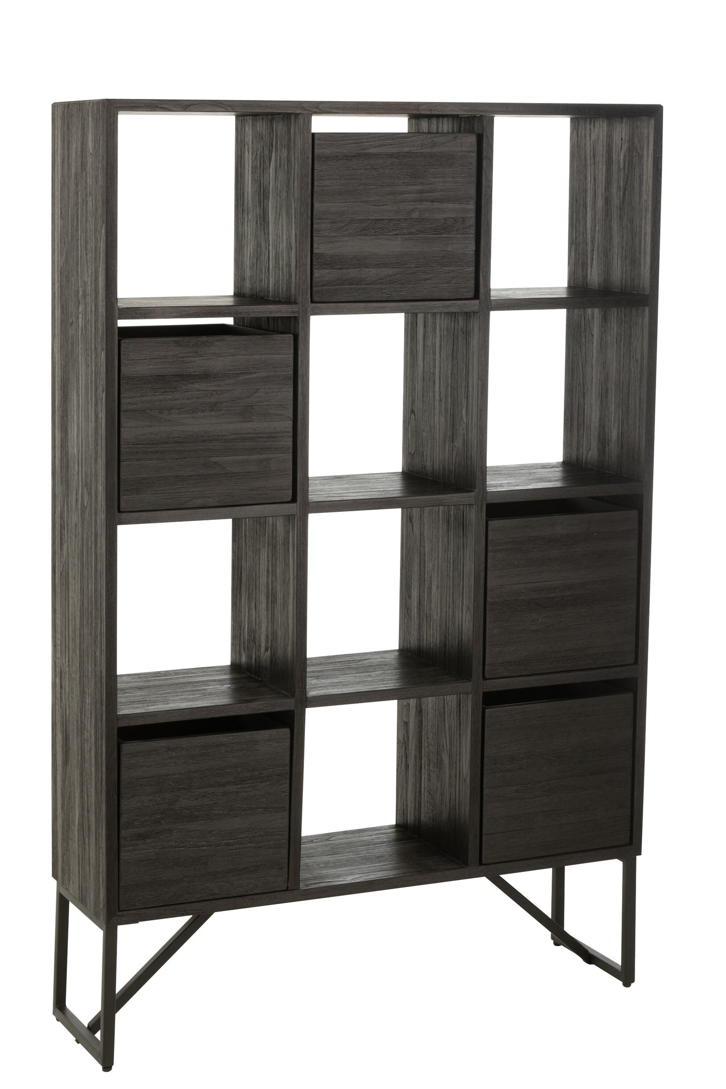 Kast met laden van gerecycled teakhout in het zwart.