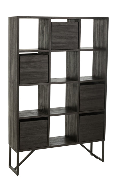 Kast met laden van gerecycled teakhout in het zwart.