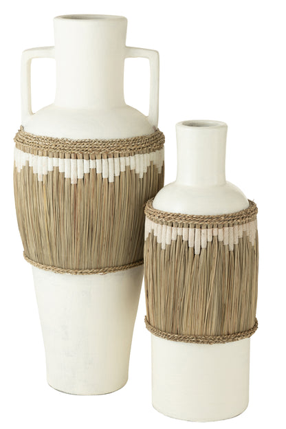 Vaas +Handvatten Terracotta/Zeegras Wit/Natuurlijk