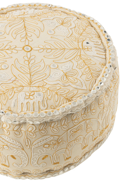 Pouf Ronde Olifanten+Spiegels Katoen Crème/Goud Groot