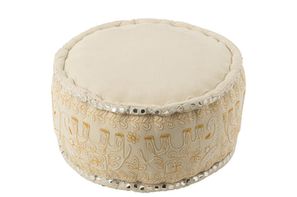 Pouf Ronde Olifanten+Spiegels Katoen Crème/Goud Groot