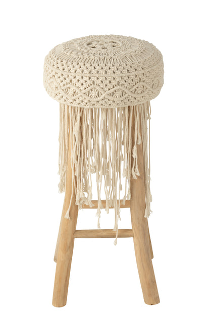 Kruk Kwasten Hout/Macramé Wit