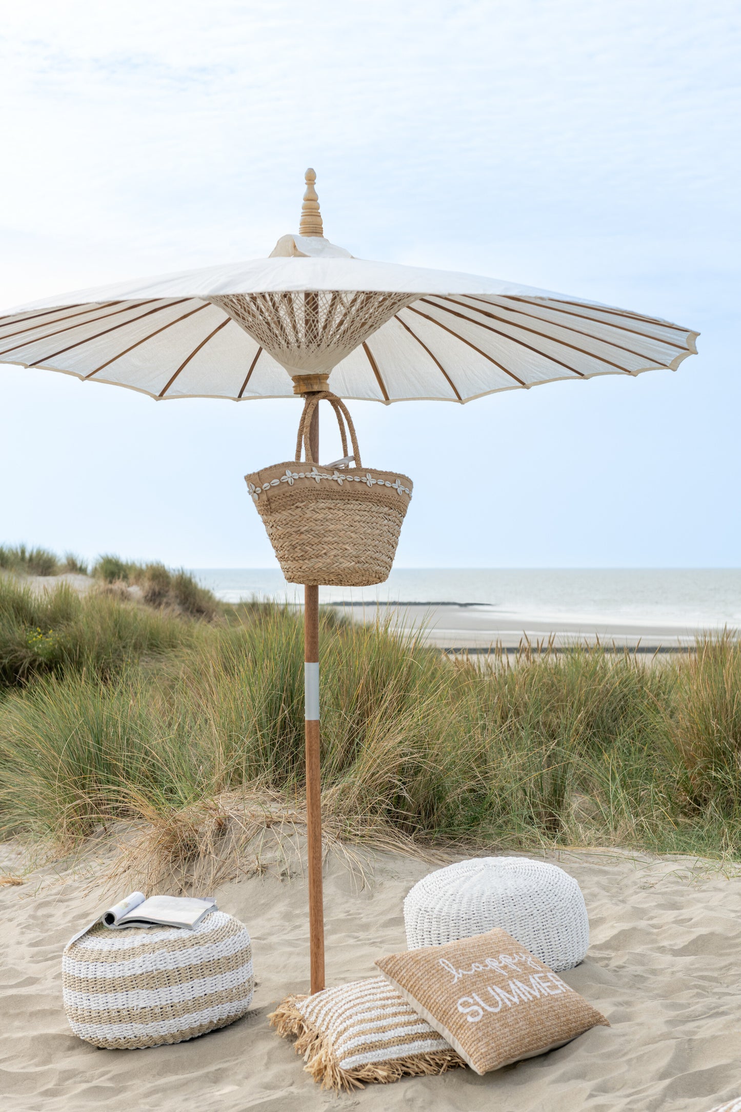 Kussen Strepen Kwasten Mendong Wit