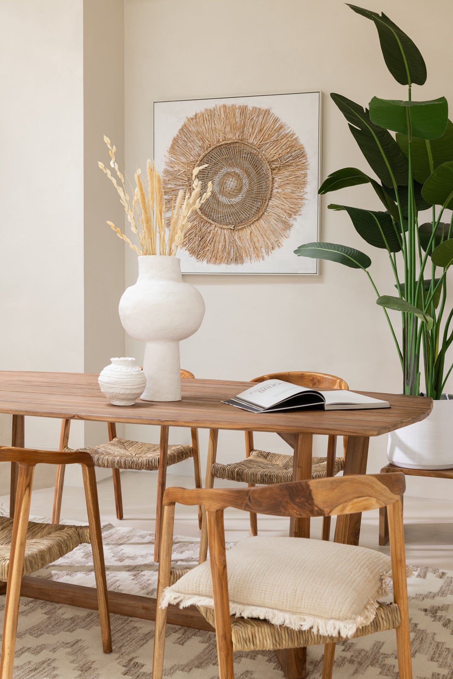 Kunst Ibiza Cirkel Canvas/Schilderij Crème/Wit Groot