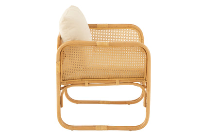 Fauteuil + Kussen Rotan/Textiel Naturel/Wit