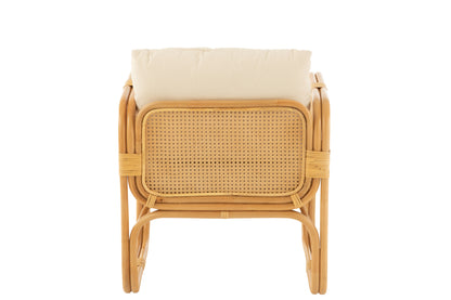 Fauteuil + Kussen Rotan/Textiel Naturel/Wit
