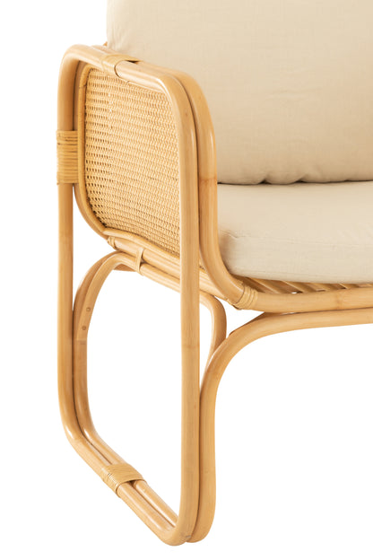 Fauteuil + Kussen Rotan/Textiel Naturel/Wit