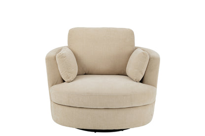 Lounge stoel draaibaar populierenhout/schuim beige