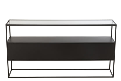 Consoletafel Vierkant Metaal/Glas Zwart