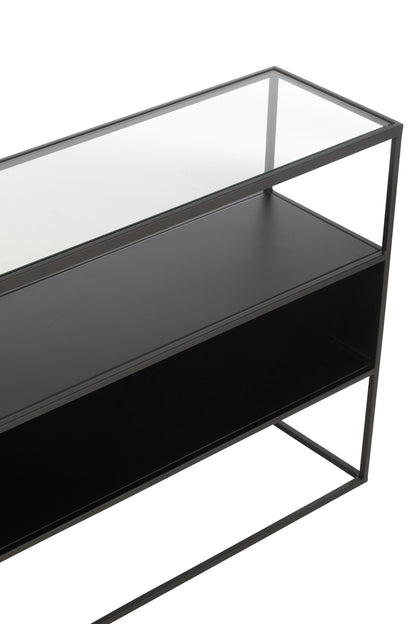 Consoletafel Vierkant Metaal/Glas Zwart