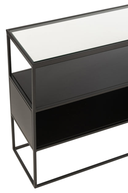 Consoletafel Vierkant Metaal/Glas Zwart